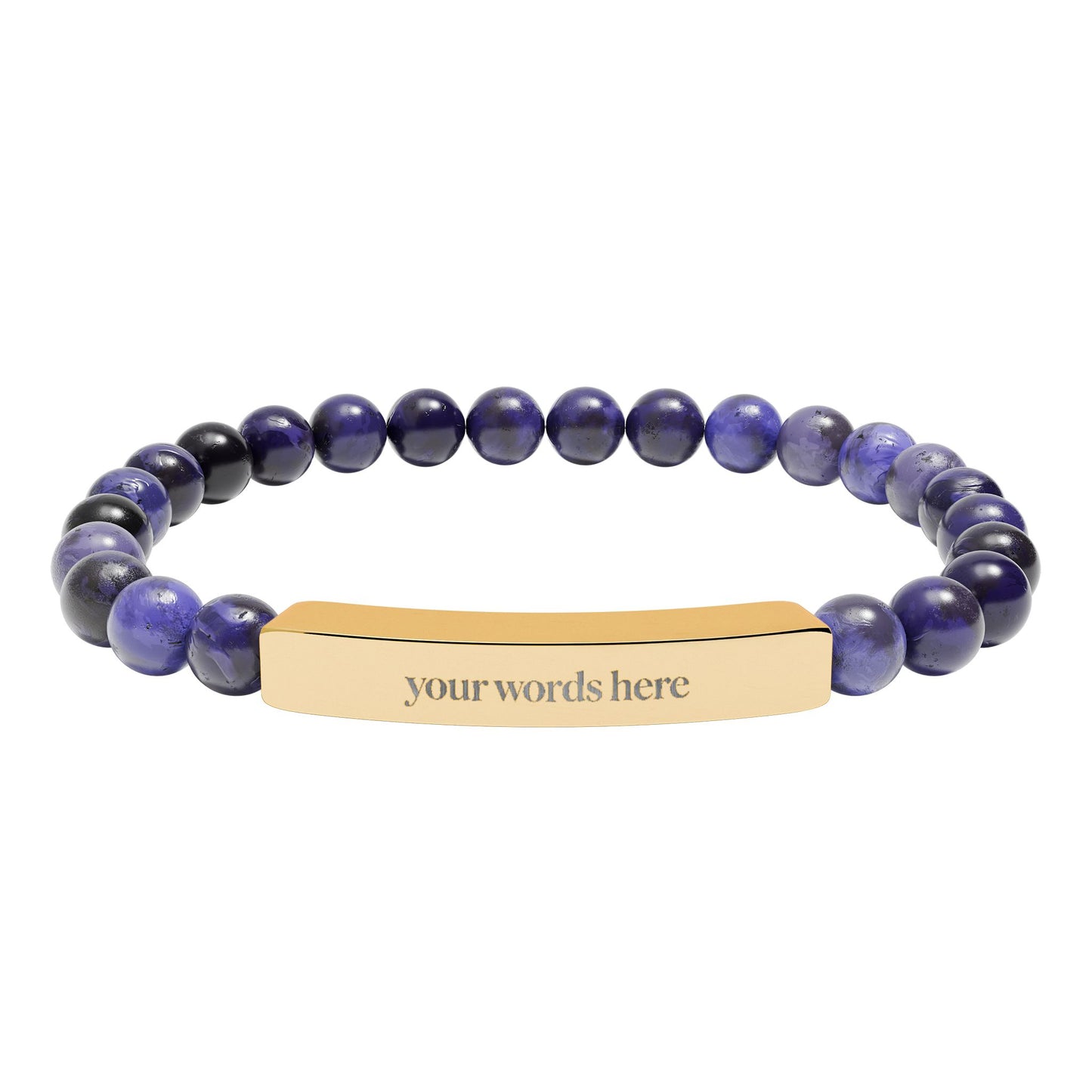 2026 Word of the Year Custom Engravable Natural Stone Stretch Bead Bracelet — Personalized Bar Bracelet