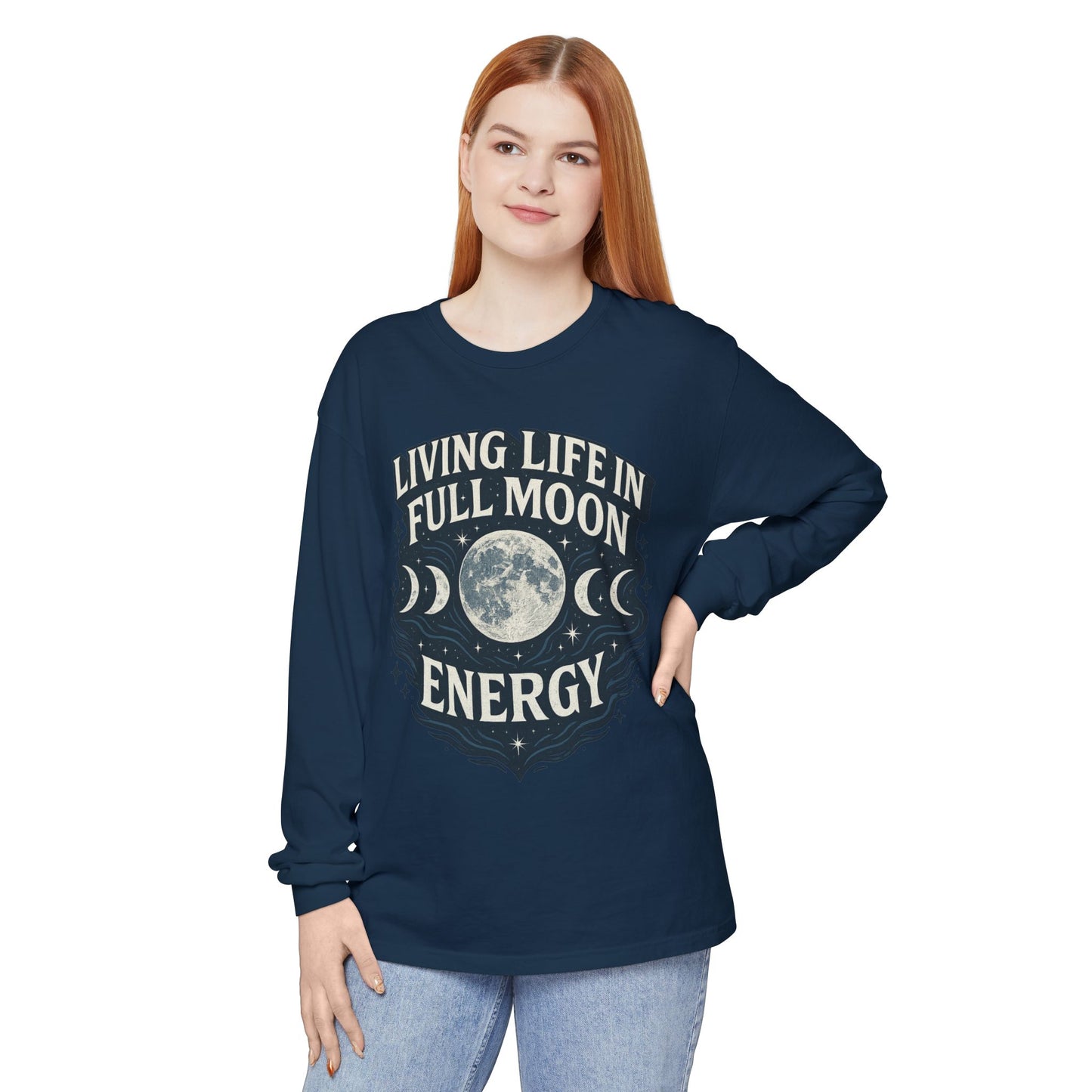 Full Moon Energy Long Sleeve T-Shirt, Celestial Apparel, Gifts for Moon Lovers, Astrology Tee, Spiritual Clothing, Unisex Moon Shirt