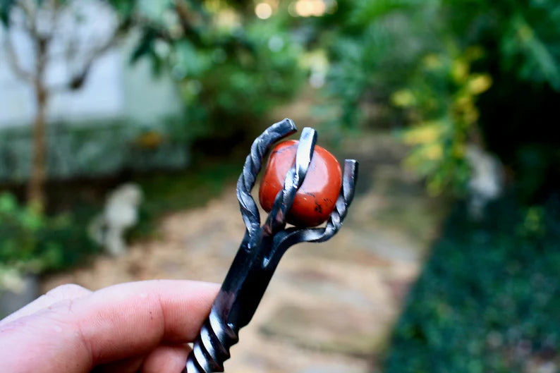Wand & Candle Carving Intention Magnifier- Red Jasper & Iron