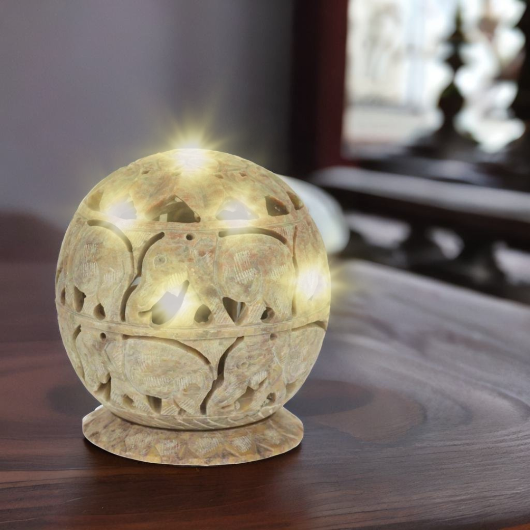 Soapstone Elephant Hand Carved Cone Burner & tea light Candle holder 3.5 inches