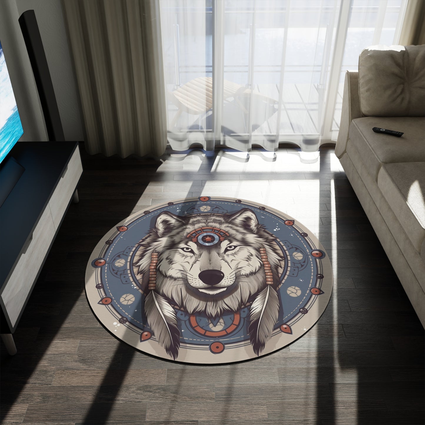 Sacred Wolf Round Meditation/Ritual Rug