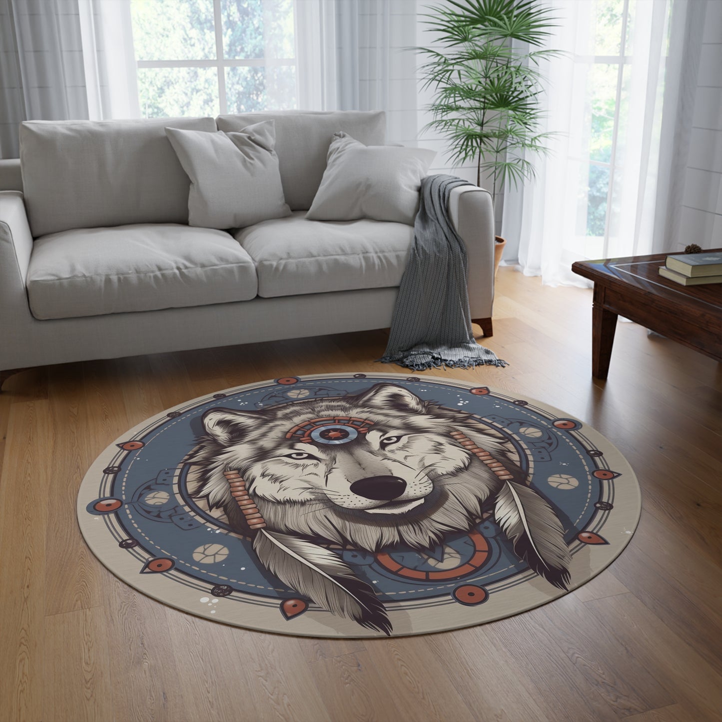 Sacred Wolf Round Meditation/Ritual Rug