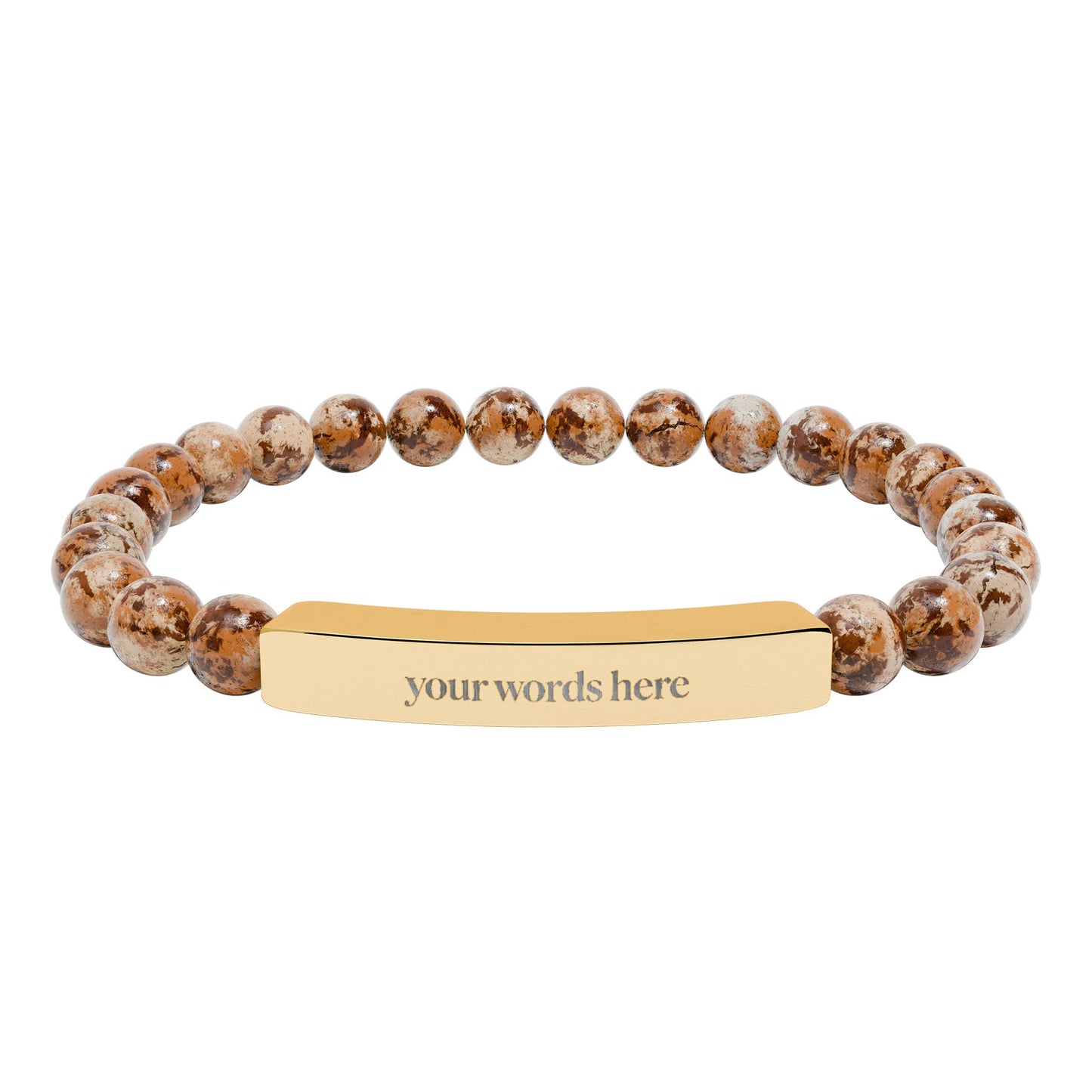 2026 Word of the Year Custom Engravable Natural Stone Stretch Bead Bracelet — Personalized Bar Bracelet