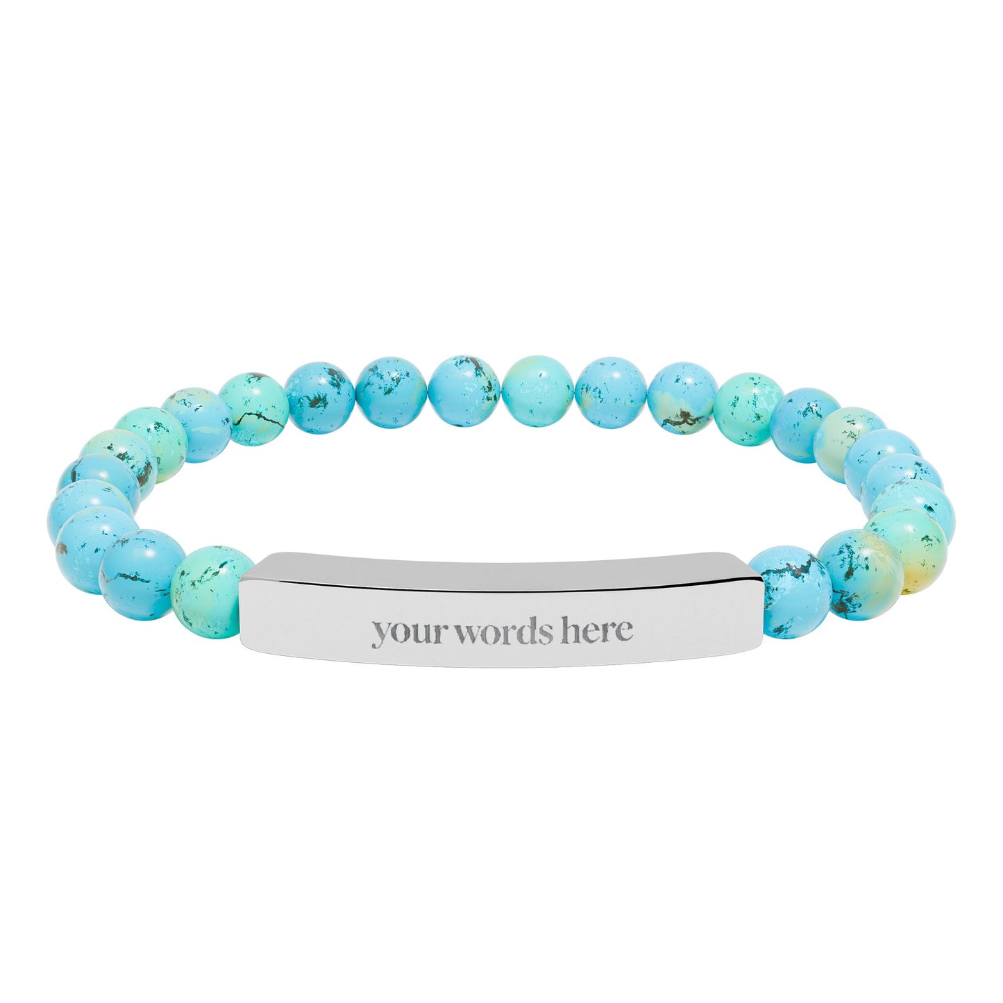 2026 Word of the Year Custom Engravable Natural Stone Stretch Bead Bracelet — Personalized Bar Bracelet
