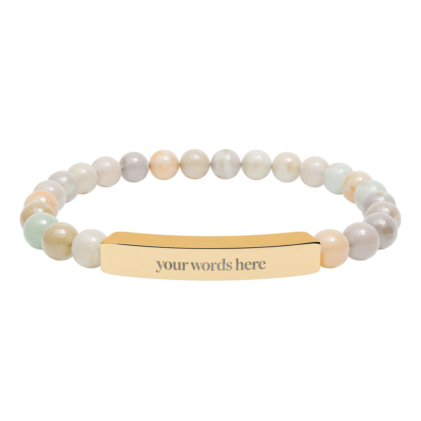 2026 Word of the Year Custom Engravable Natural Stone Stretch Bead Bracelet — Personalized Bar Bracelet
