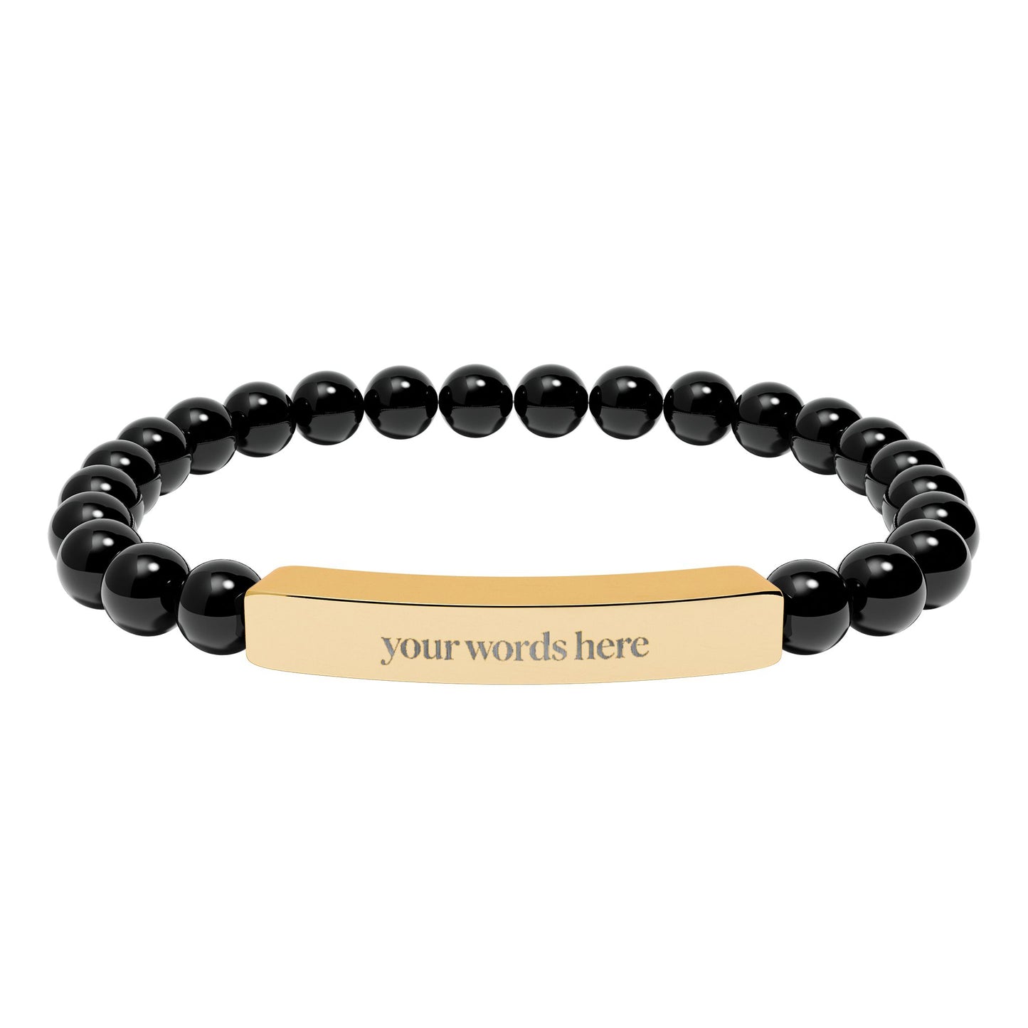 2026 Word of the Year Custom Engravable Natural Stone Stretch Bead Bracelet — Personalized Bar Bracelet