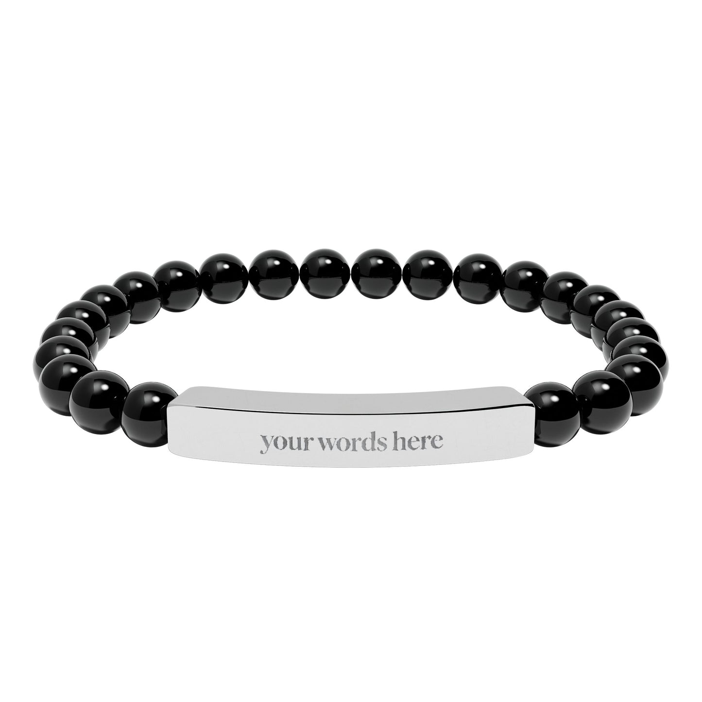 2026 Word of the Year Custom Engravable Natural Stone Stretch Bead Bracelet — Personalized Bar Bracelet