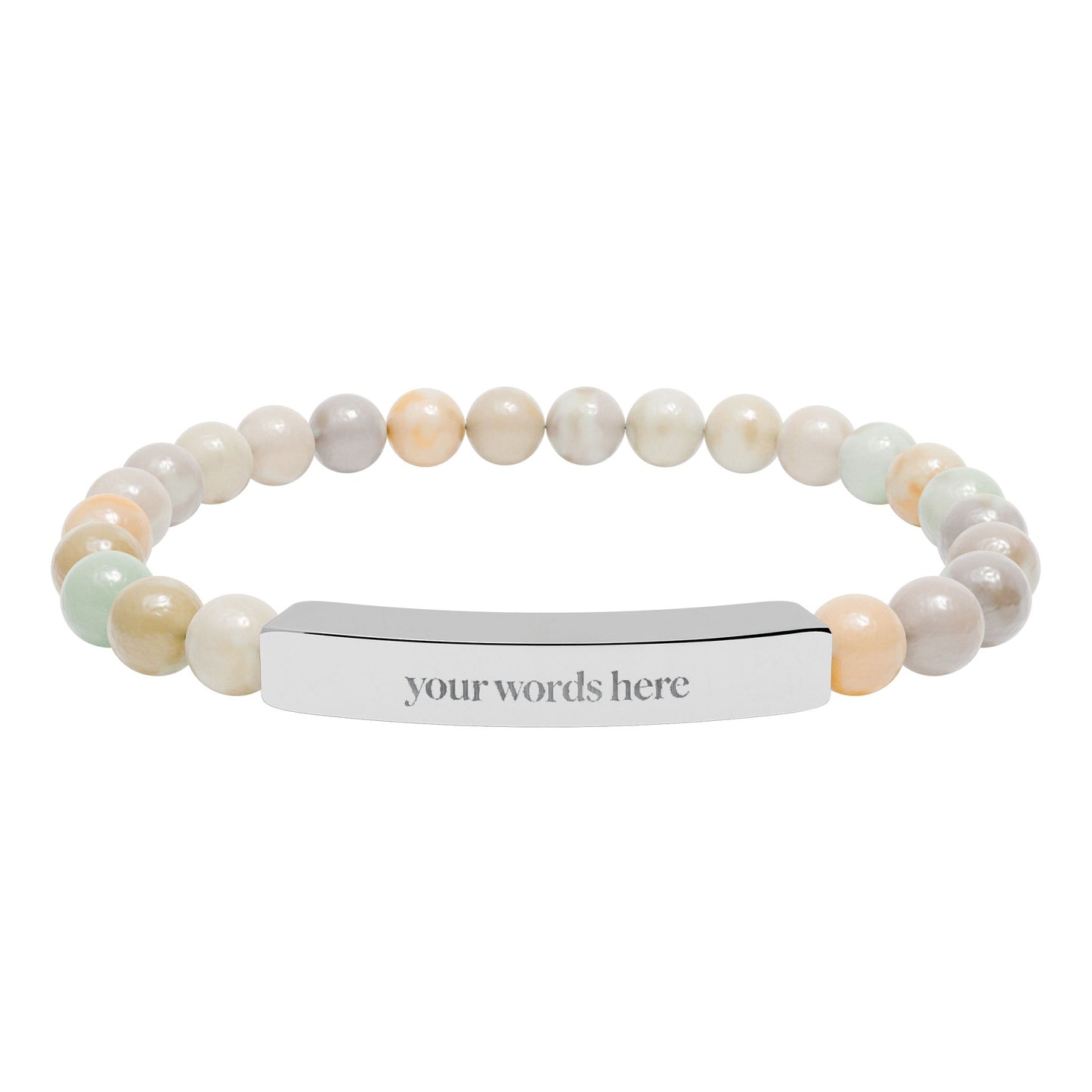 2026 Word of the Year Custom Engravable Natural Stone Stretch Bead Bracelet — Personalized Bar Bracelet