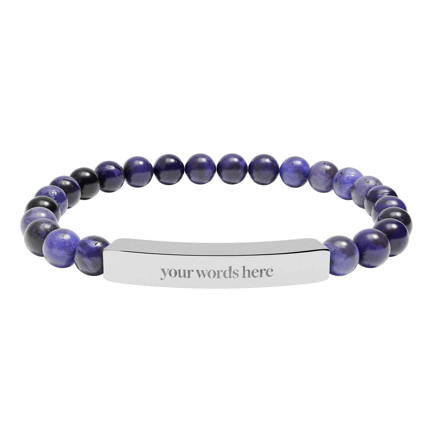2026 Word of the Year Custom Engravable Natural Stone Stretch Bead Bracelet — Personalized Bar Bracelet