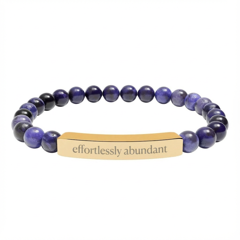 2026 Word of the Year Custom Engravable Natural Stone Stretch Bead Bracelet — Personalized Bar Bracelet