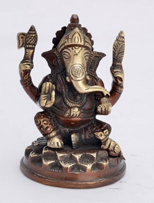 Ganesha statue sitting on Lotus for your sacred space 4"