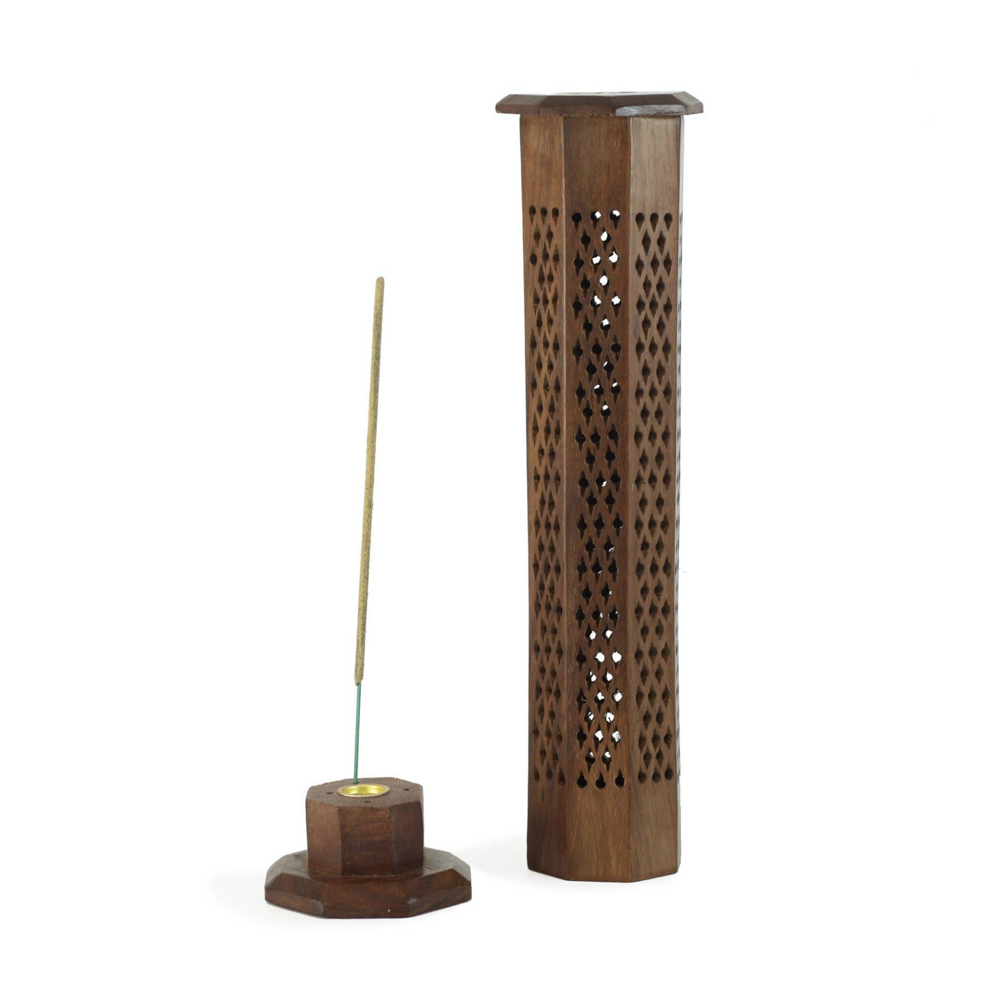 Wooden Decorative Handcarved Tower Incense Burner -12"