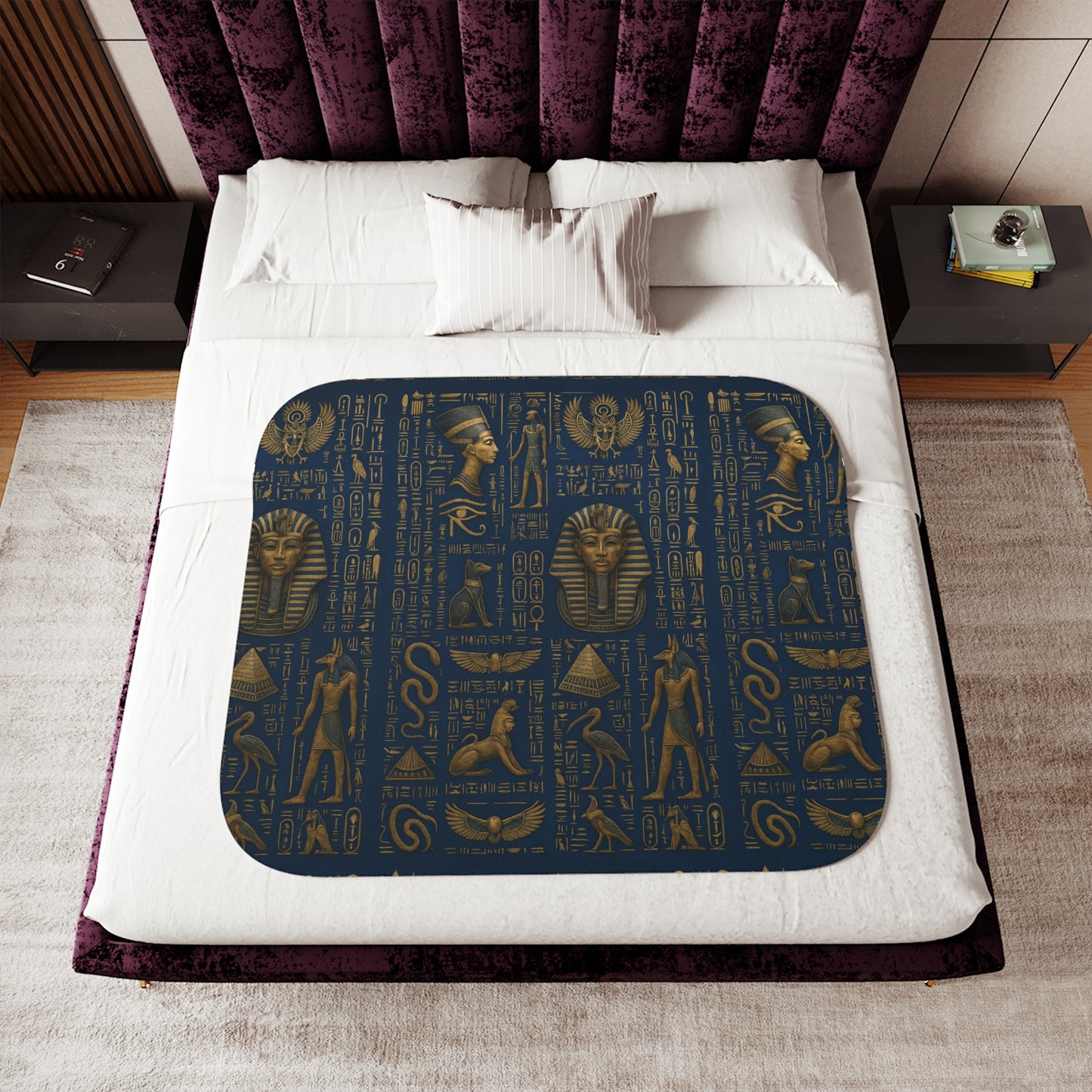 Egyptian Luxurious Sherpa Blanket - blue and gold- protection prosperity healing