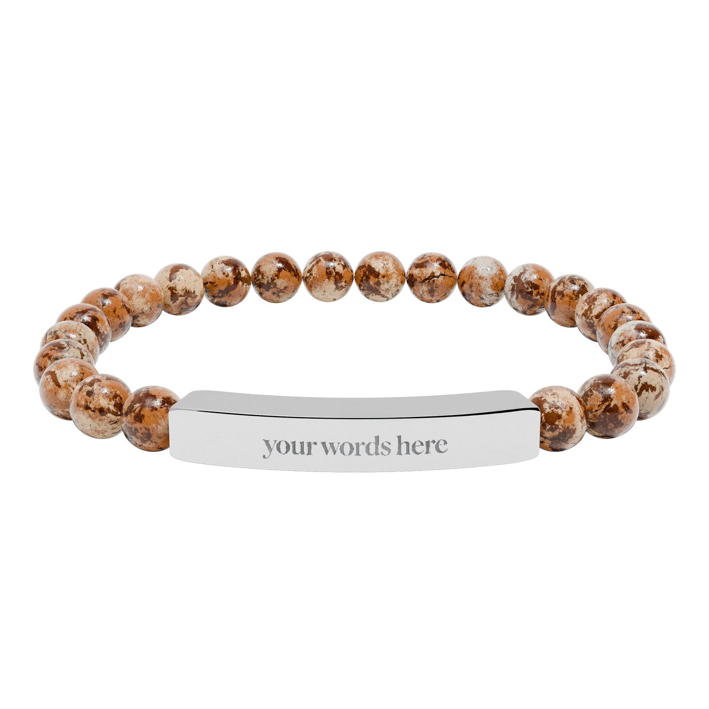2026 Word of the Year Custom Engravable Natural Stone Stretch Bead Bracelet — Personalized Bar Bracelet