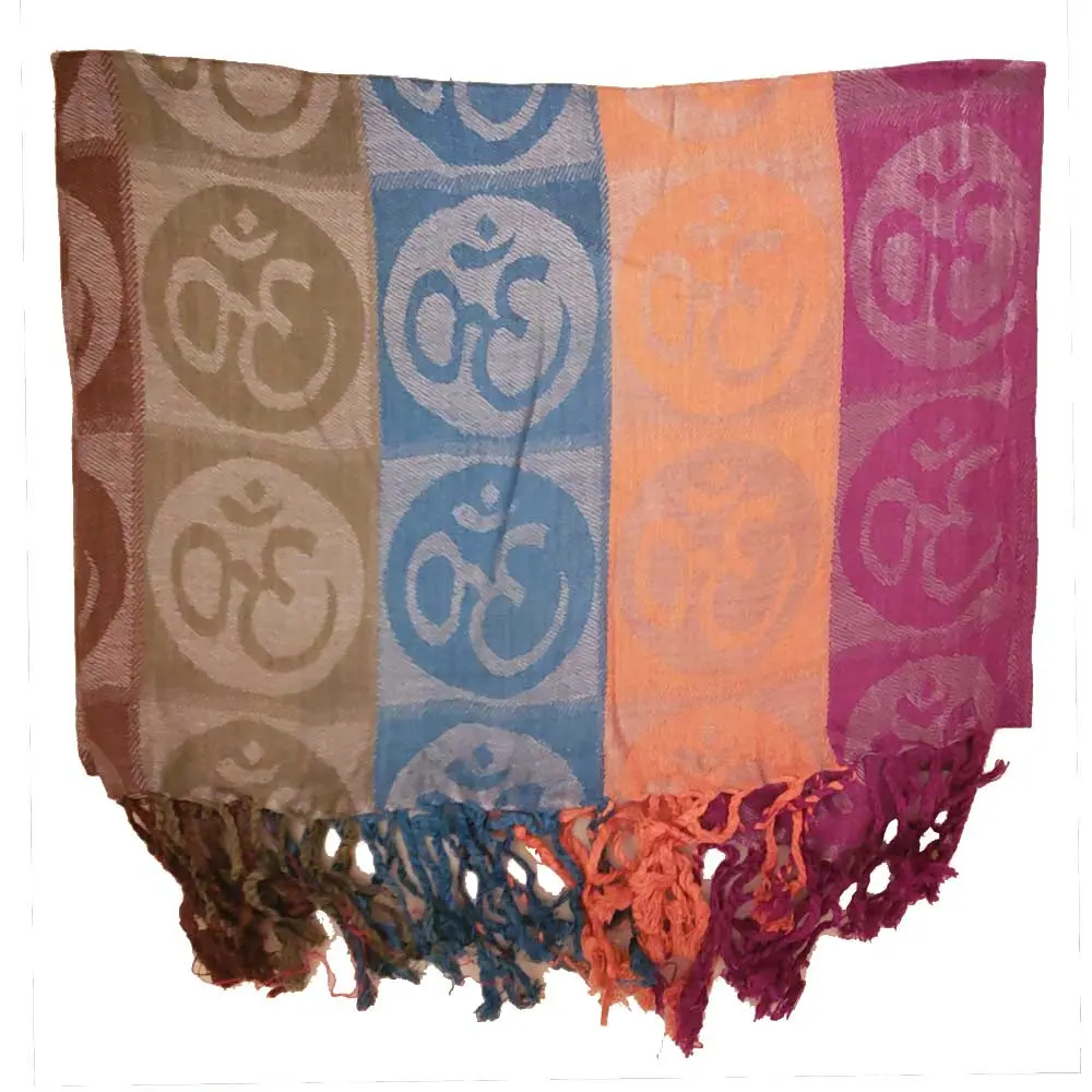 Four-Color Om Meditation Symbol Handwoven Tassel Scarf