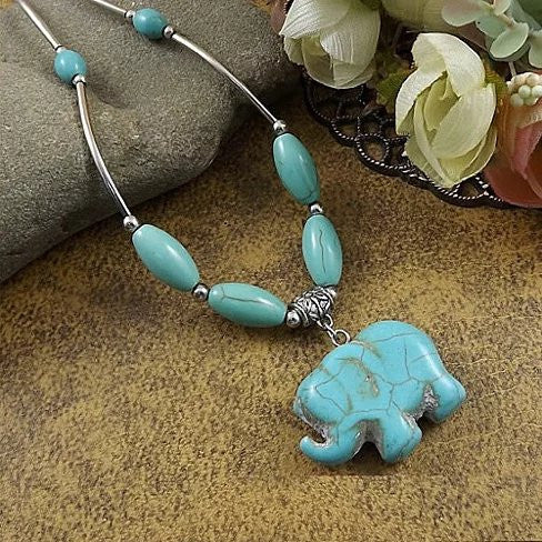 Healing Elephant Turquoise Necklace Amulet