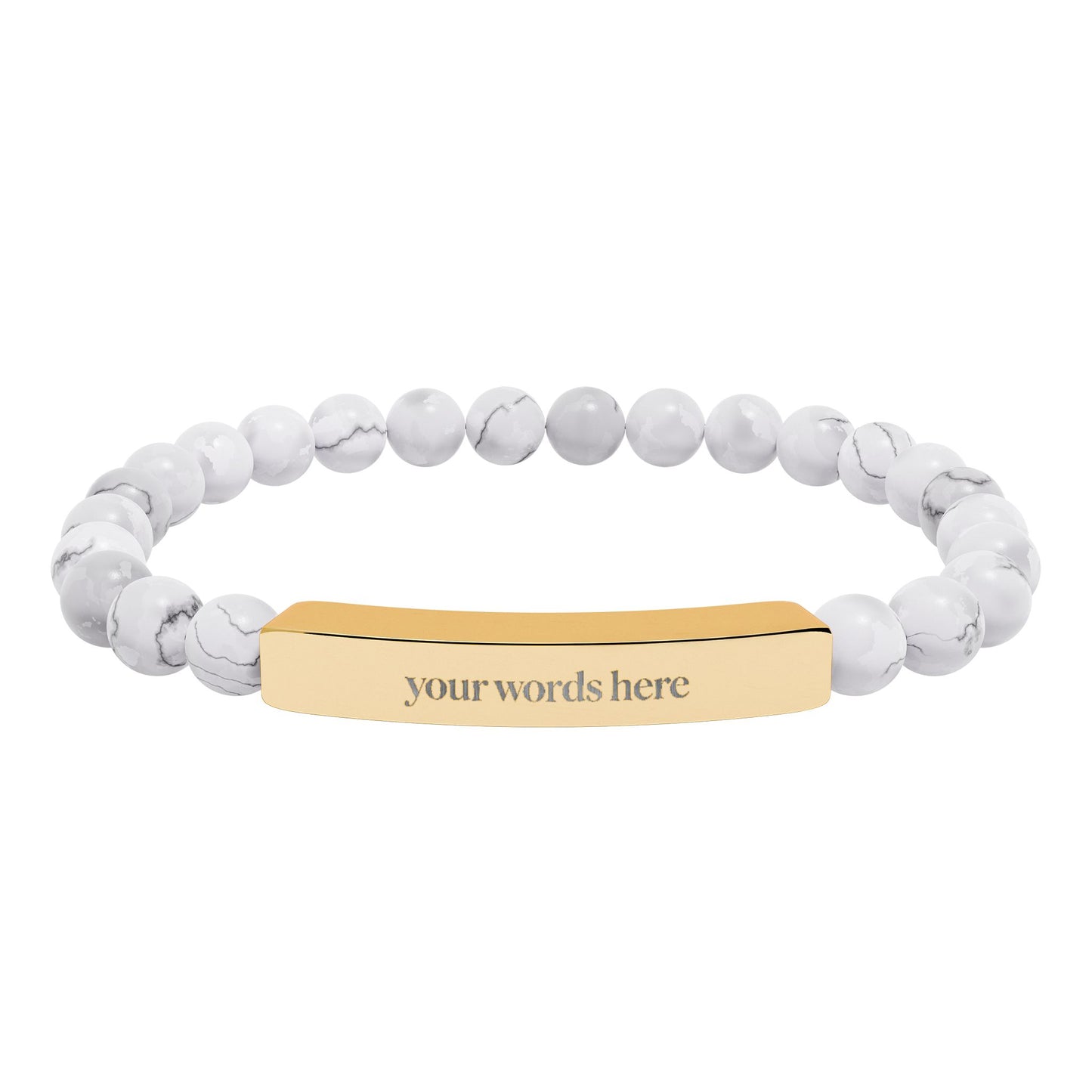2026 Word of the Year Custom Engravable Natural Stone Stretch Bead Bracelet — Personalized Bar Bracelet