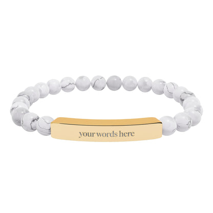 2026 Word of the Year Custom Engravable Natural Stone Stretch Bead Bracelet — Personalized Bar Bracelet
