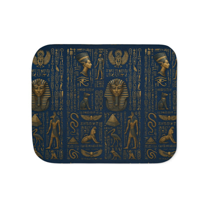 Egyptian Luxurious Sherpa Blanket - blue and gold- protection prosperity healing