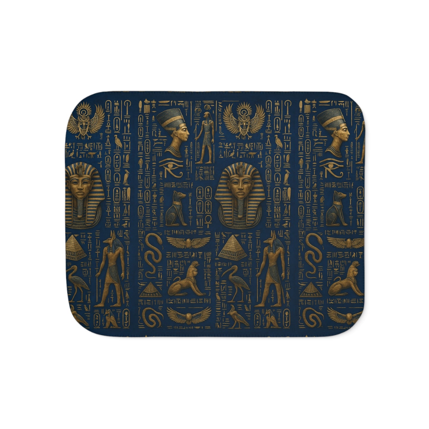 Egyptian Luxurious Sherpa Blanket - blue and gold- protection prosperity healing