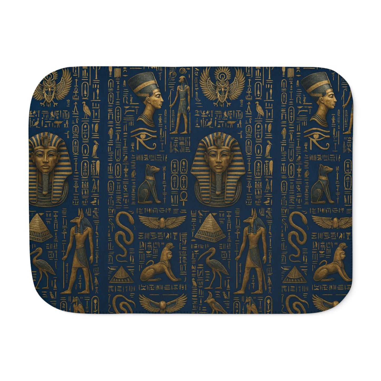Egyptian Luxurious Sherpa Blanket - blue and gold- protection prosperity healing