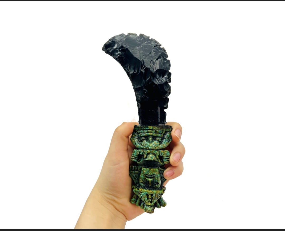 Mayan Obsidian Ritual Knife (Energy Clearing & Removal) -Large with Stand