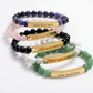 2026 Word of the Year Custom Engravable Natural Stone Stretch Bead Bracelet — Personalized Bar Bracelet