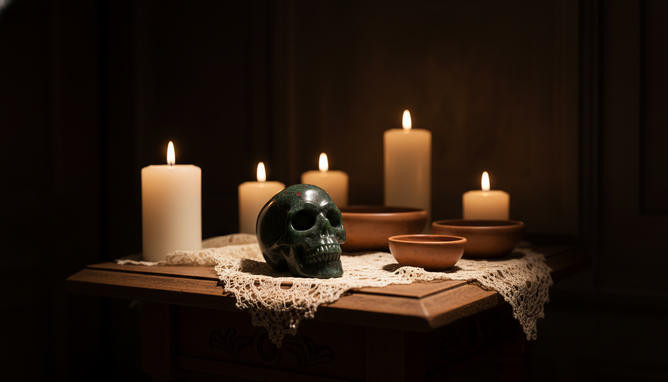 Ancestor Automatic Feeder/Offerings/Energy Booster- Bloodstone Skull