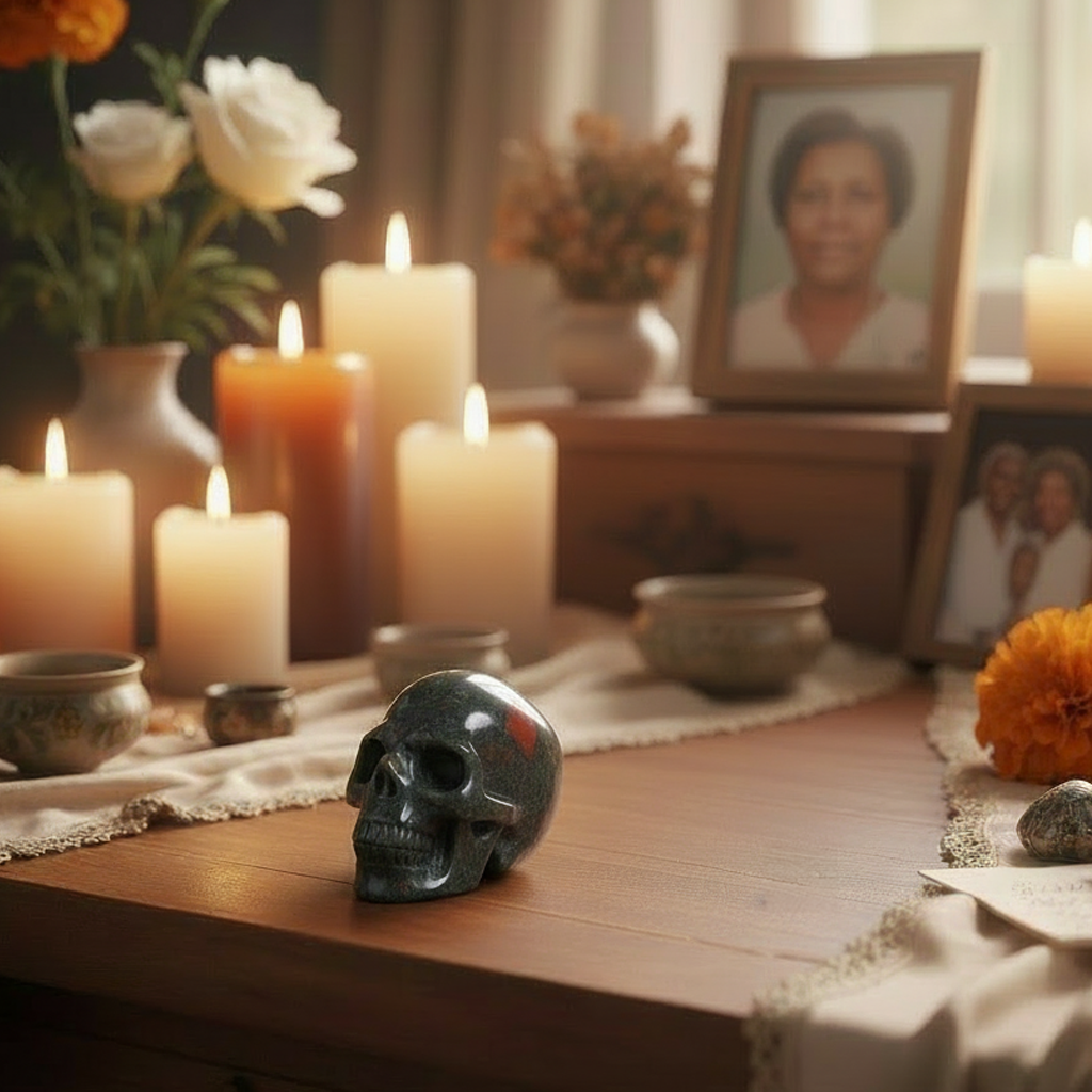 Ancestor Automatic Feeder/Offerings/Energy Booster- Bloodstone Skull