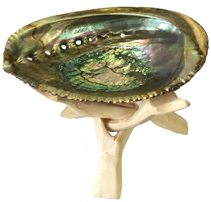 Abalone shell ash tray / wooden Stand / sage smudging herbs